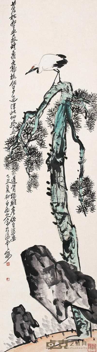王震 署年：乙丑(1925) 松鹤延年 立轴 146×41cm